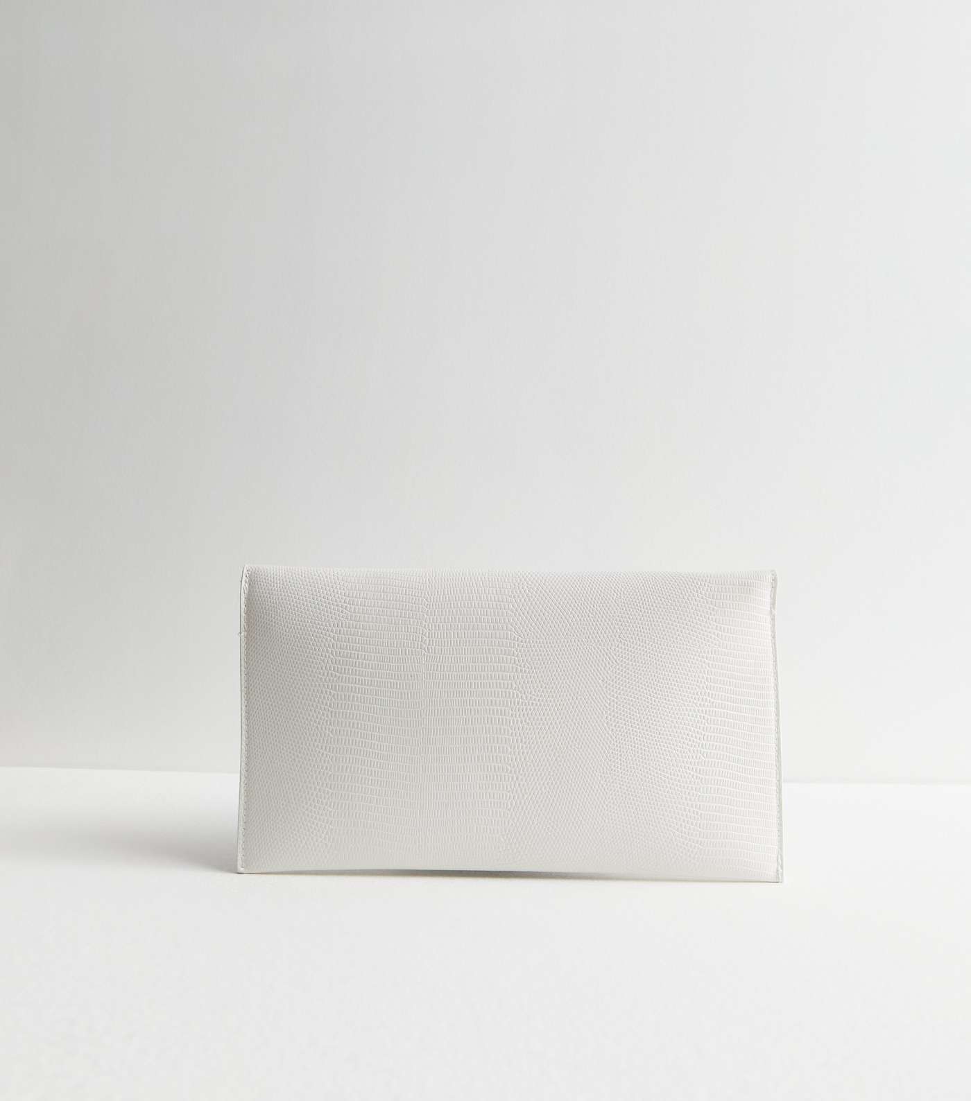 White Leather-Look Envelope Clutch Bag Image 4