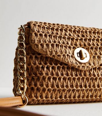 Stone Woven Straw Effect Cross Body Bag New Look