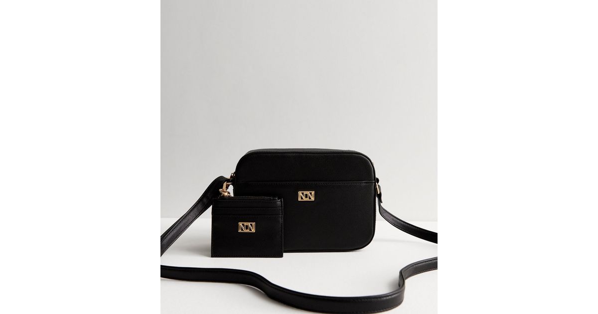 Black LeatherLook Camera Cross Body Bag and Purse New Look
