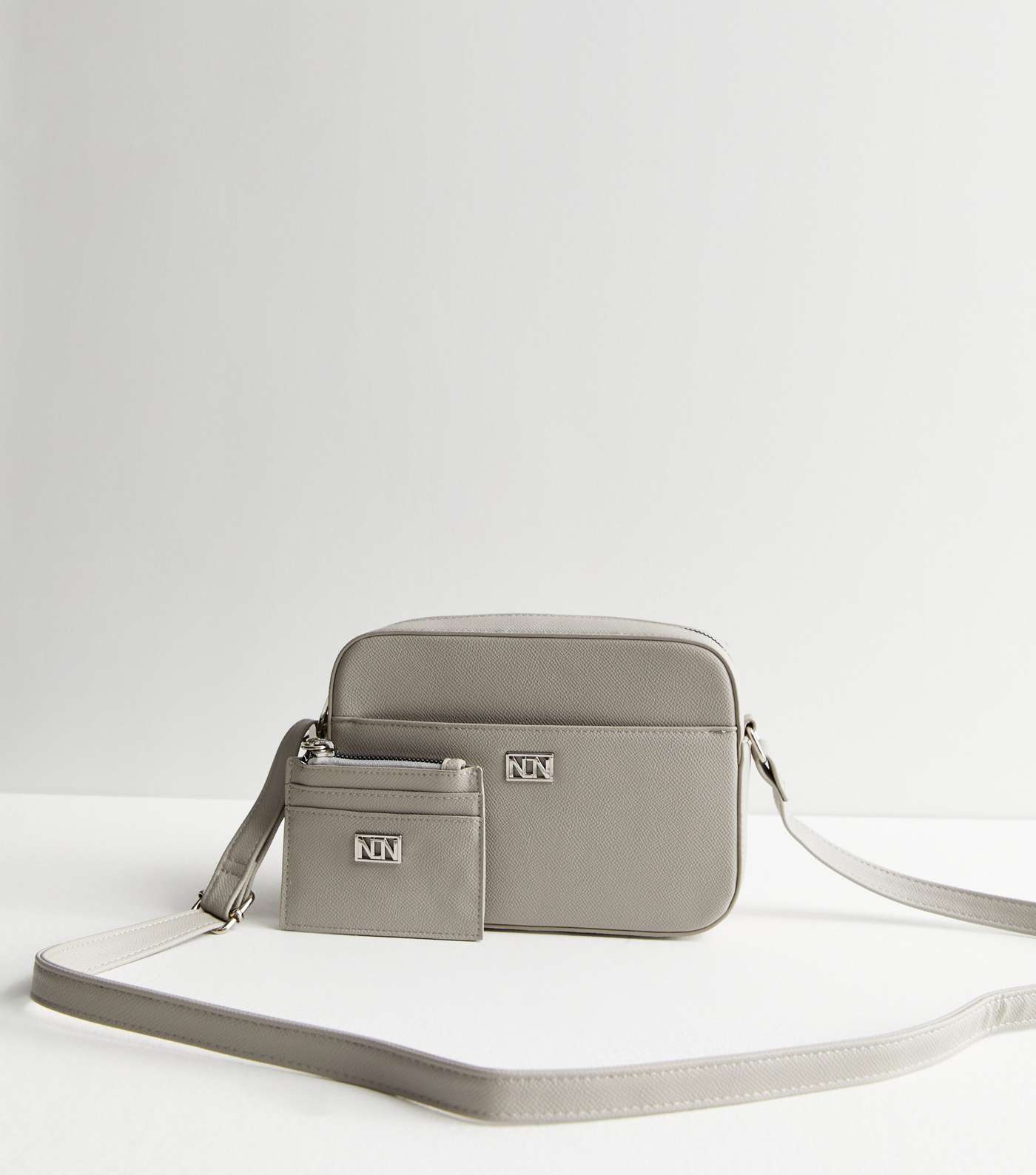 Grey Leather-Look Camera Cross Body Bag and Purse