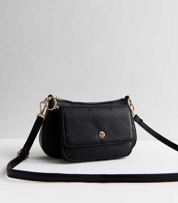 Black Debossed Double Cross Body Bag