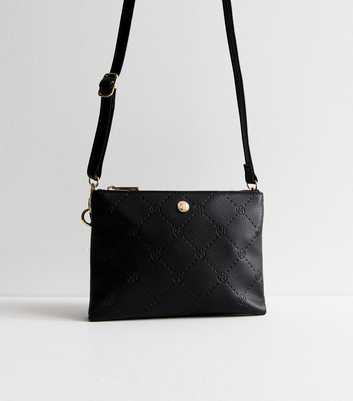 Black Debossed Leather-Look Clutch Bag