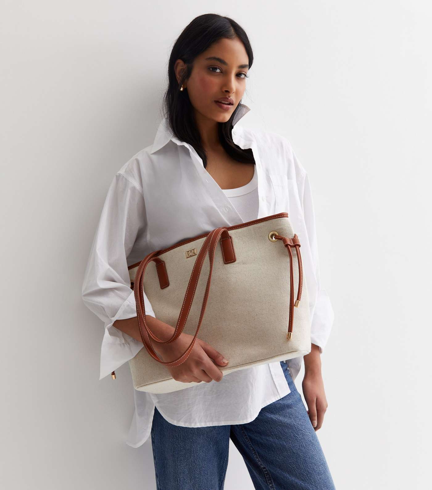 Stone Canvas Tote and Cross Body Bag Duo Image 2