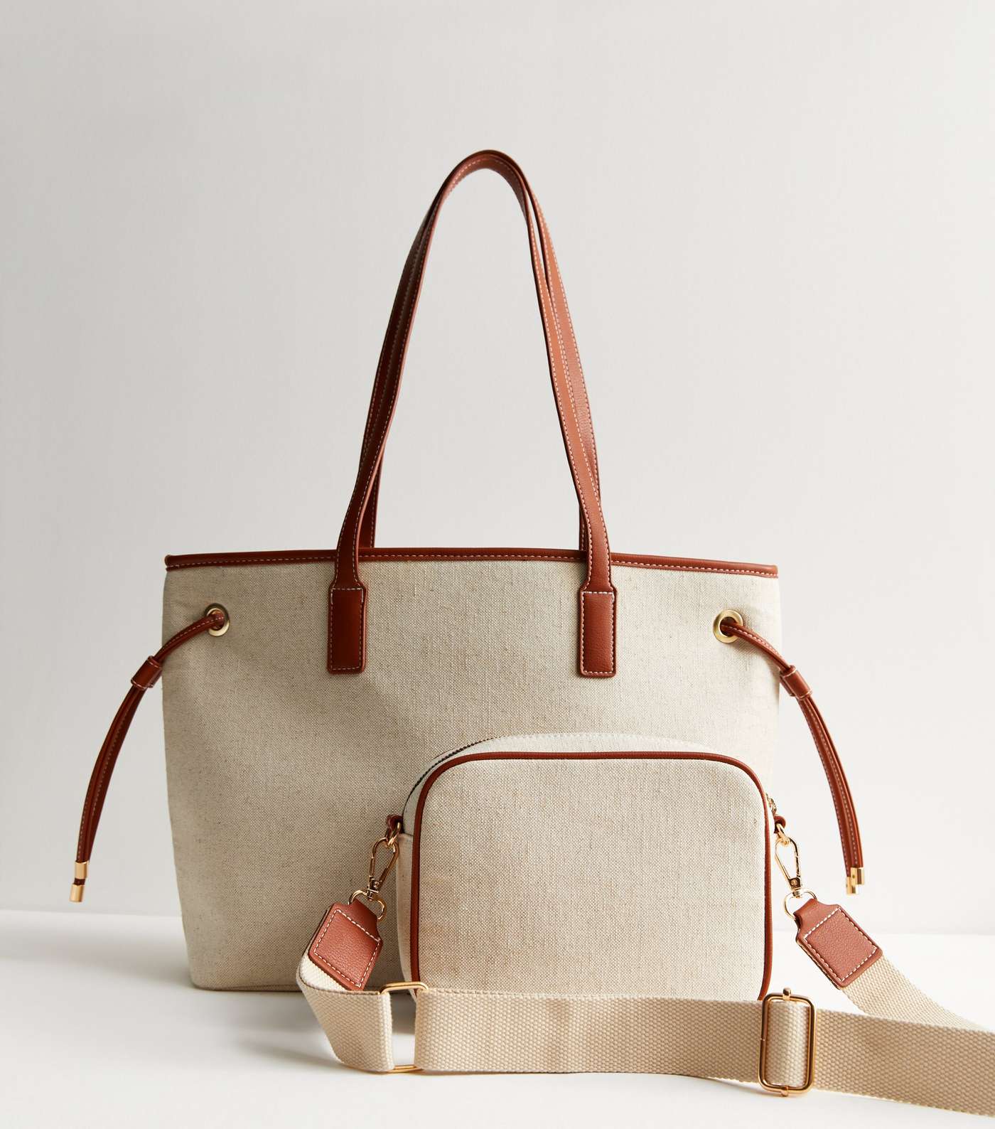 Stone Canvas Tote and Cross Body Bag Duo Image 6
