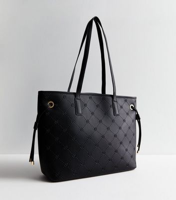 Black Leather Look Debossed Tote Bag New Look