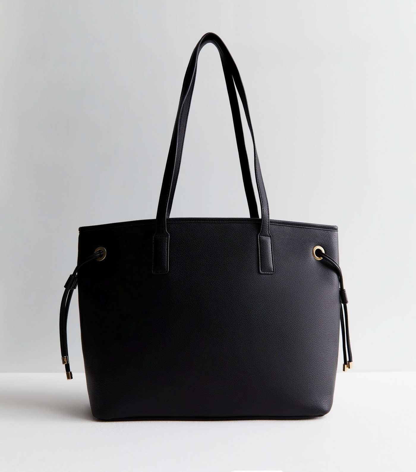 Black Leather-Look Debossed Tote Bag Image 4