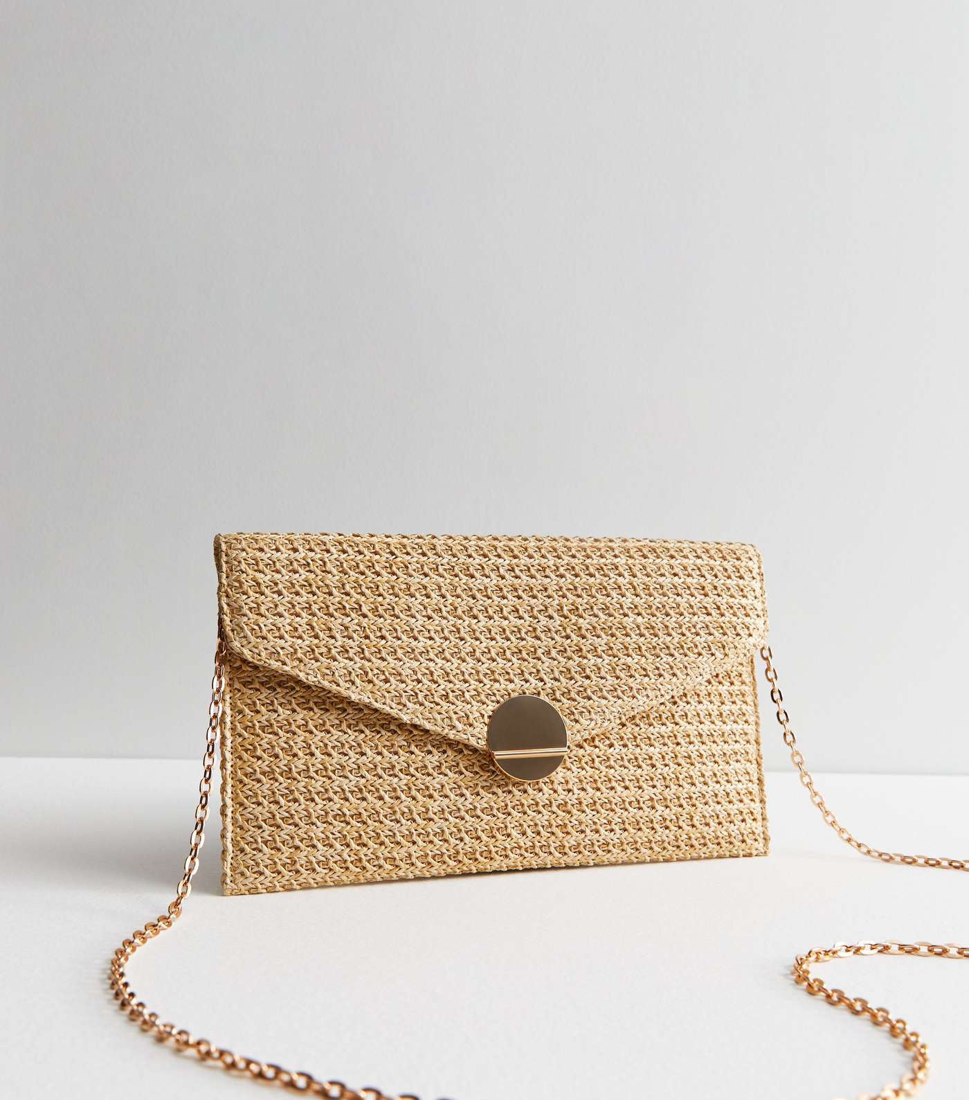 Stone Raffia Envelope Clutch Bag