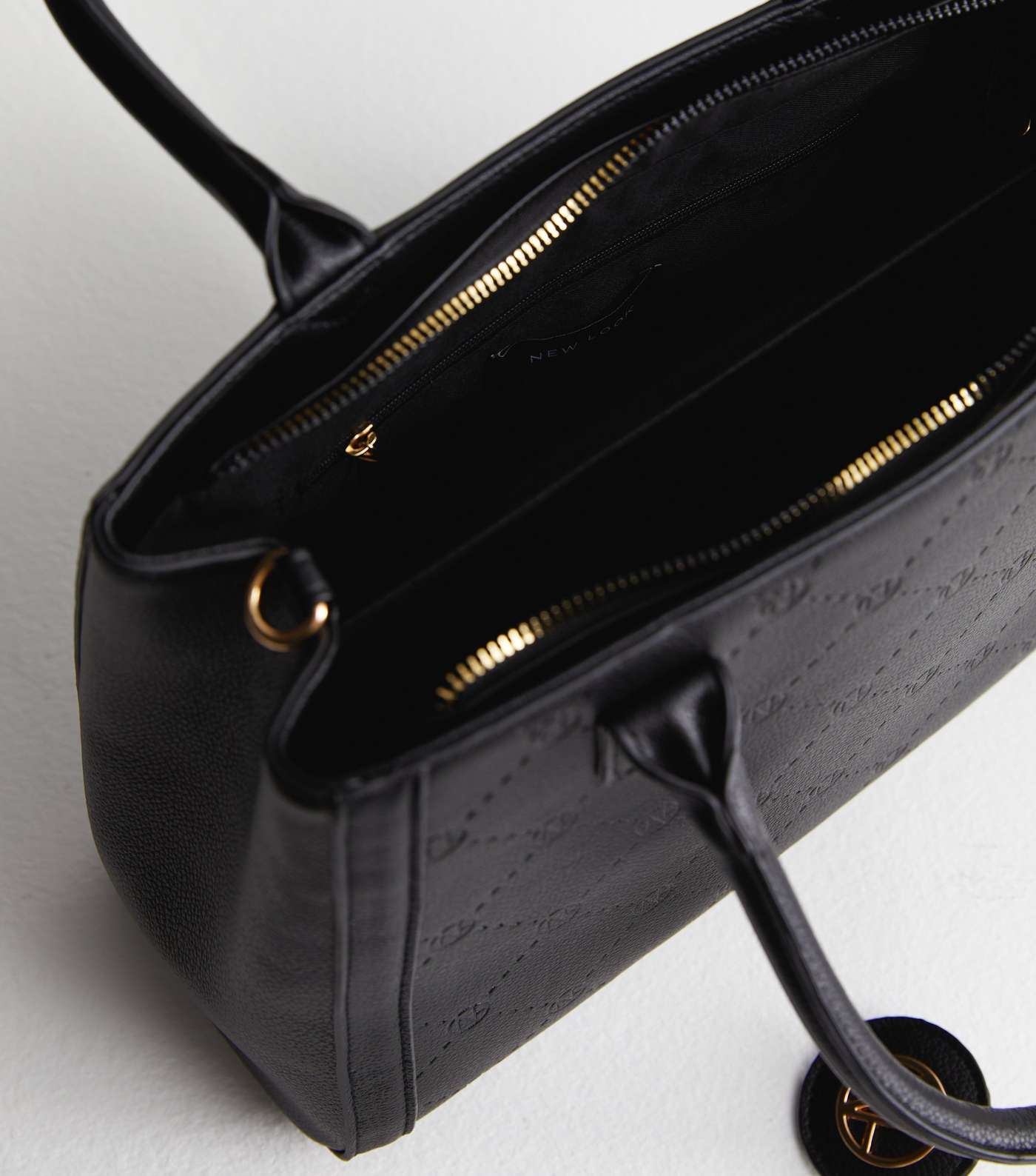 Black Leather-Look Debossed Tote Bag Image 5