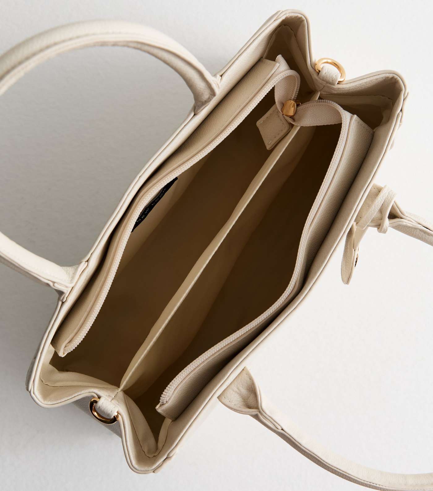 Cream Leather-Look Debossed Tote Bag Image 5