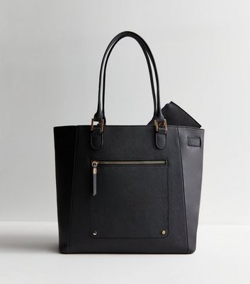 Black Leather Look Tote Bag and Purse New Look