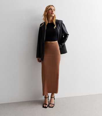 Rust Slinky Jersey High Waist Midi Skirt