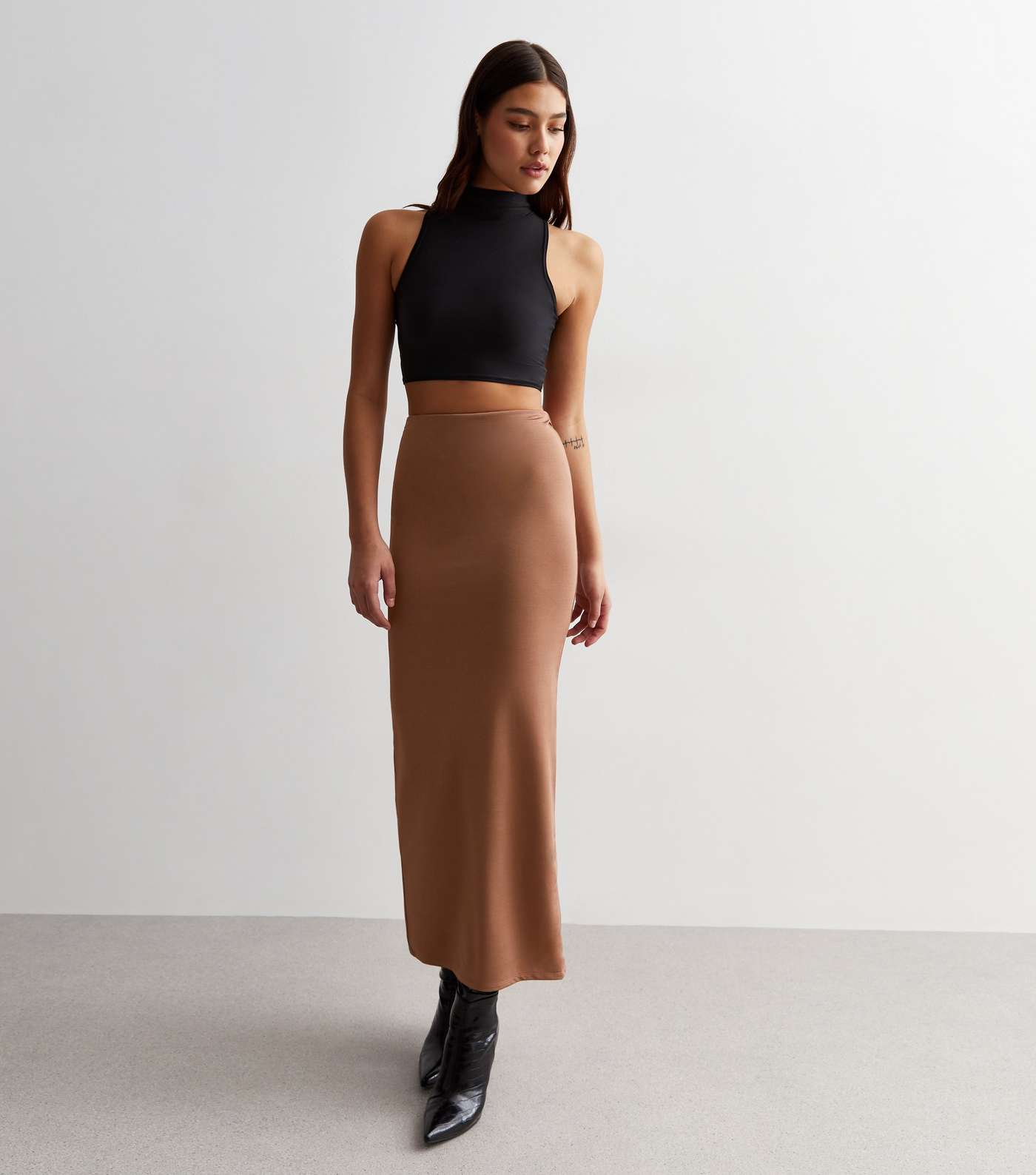 Tall Rust Slinky Jersey High Waist Midi Skirt Image 2