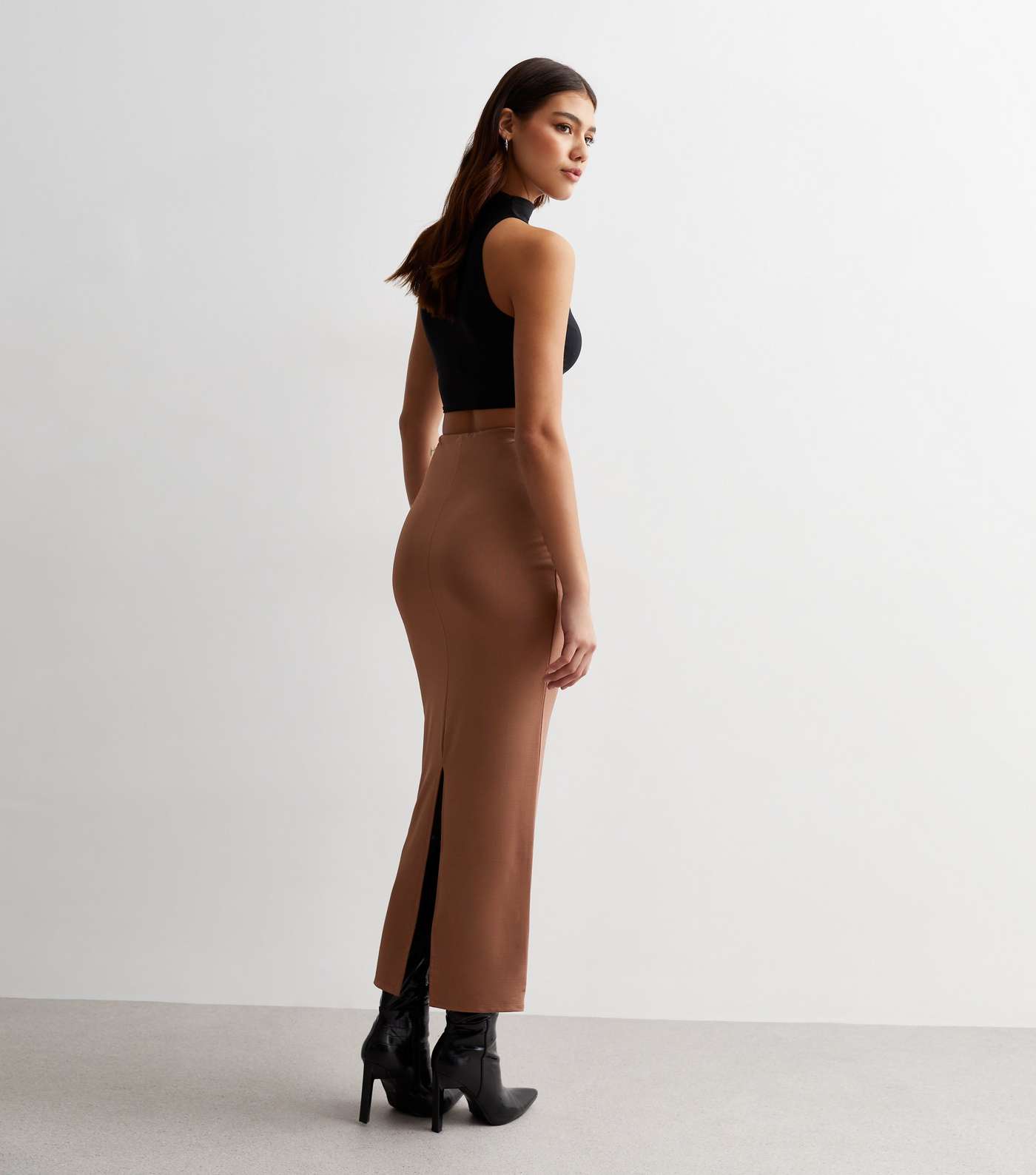 Tall Rust Slinky Jersey High Waist Midi Skirt Image 4