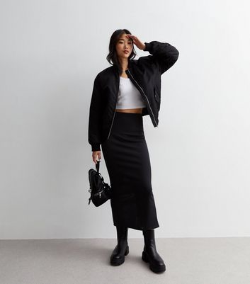 Black Jersey Split Hem Midi Skirt New Look