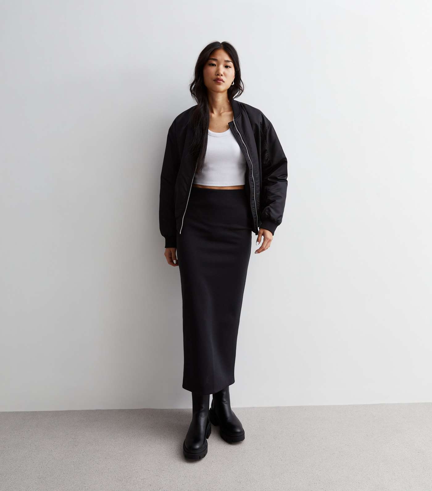Black Jersey Split Hem Midi Skirt Image 3