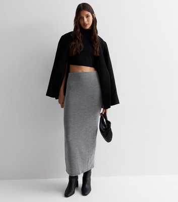 Grey Ribbed Jersey Midi Skirt