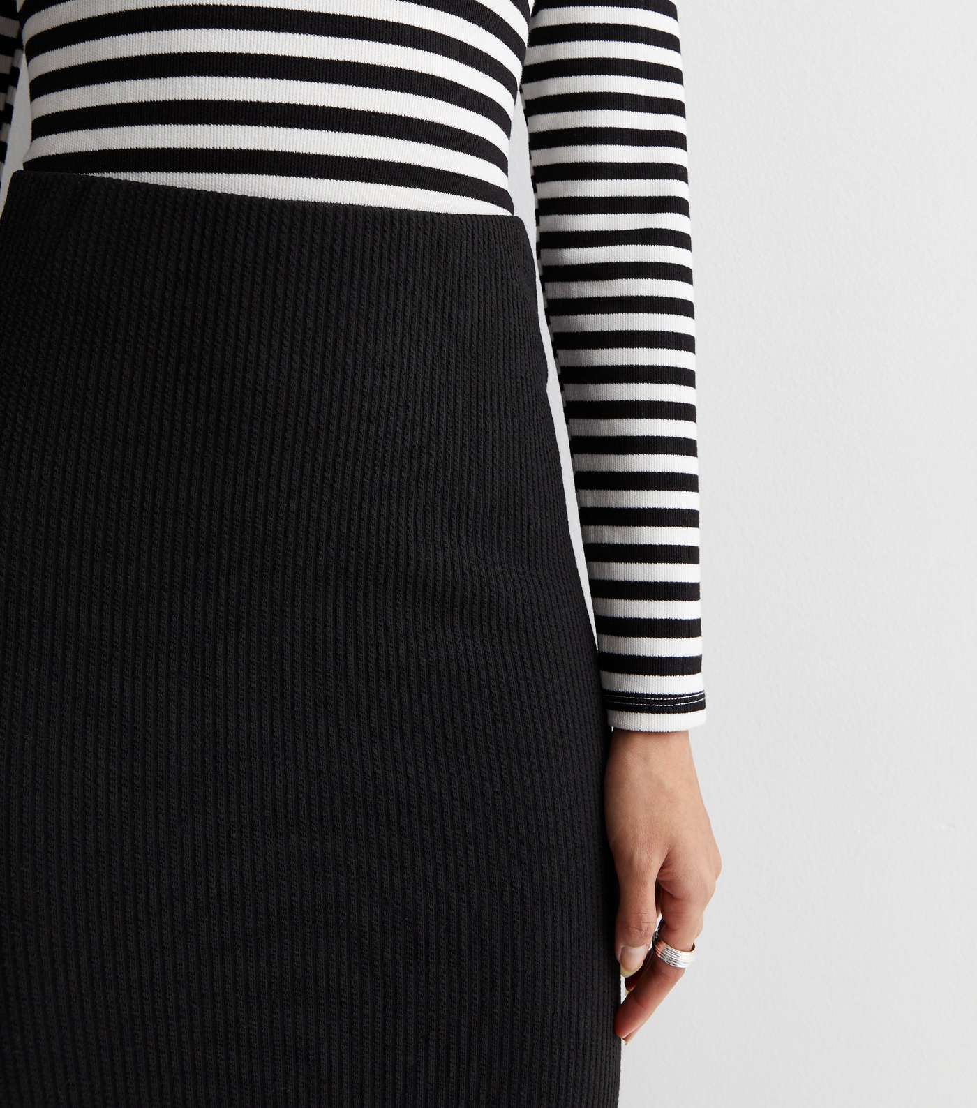 Black Ribbed Jersey Midi Skirt Image 2