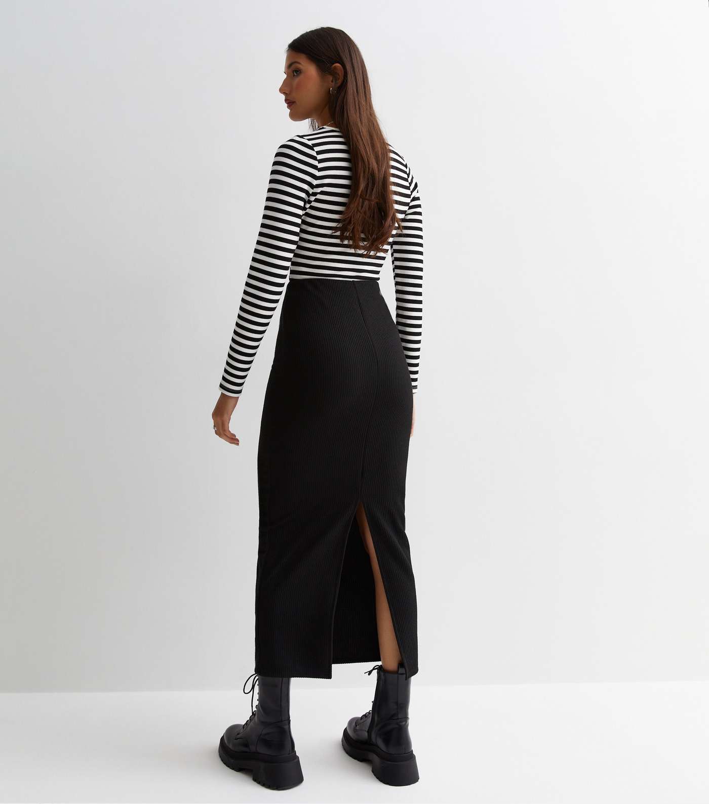 Black Ribbed Jersey Midi Skirt Image 4