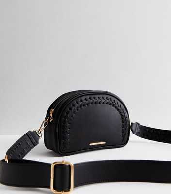 Black Leather-Look Plaited Cross Body Bag