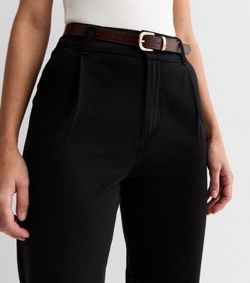 Tall Black Denim Belted Trousers New Look