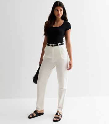 Tall Off White Denim Belted Trousers