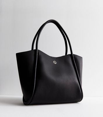 Black Leather-Look Rolled Seam Tote Bag New Look