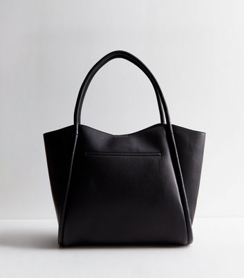 Black Leather Look Rolled Seam Tote Bag New Look