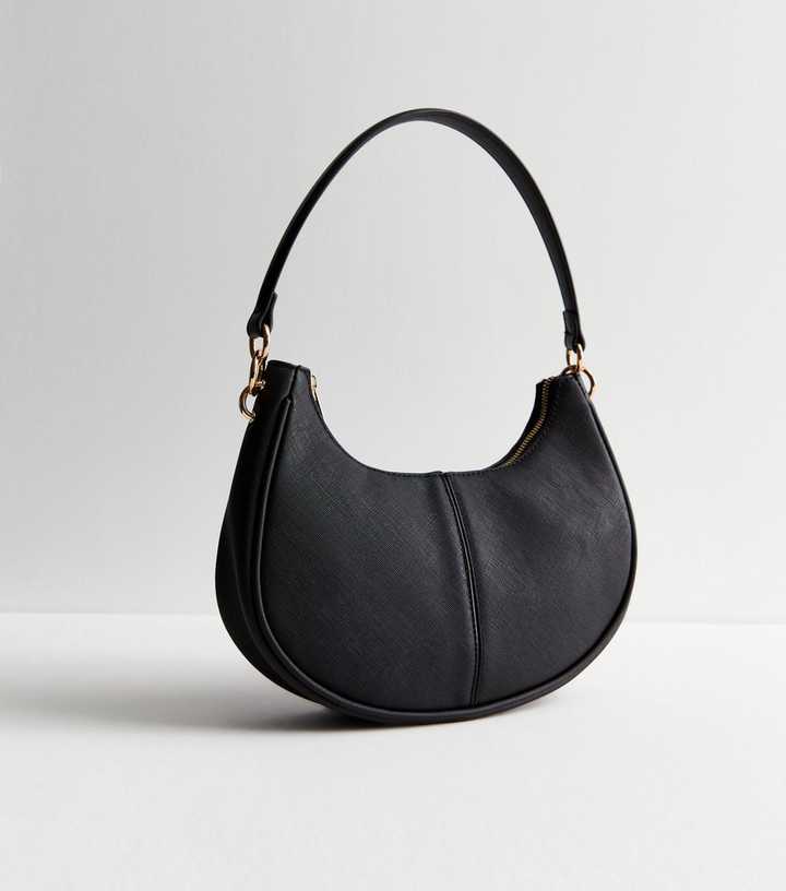 Black Leather-Look Scoop Shoulder Bag