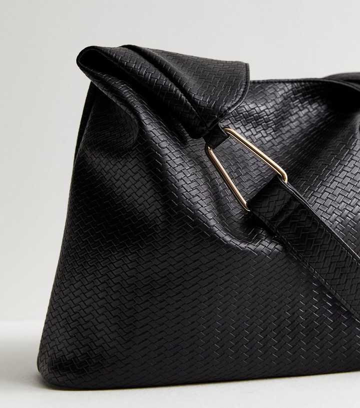 Black Woven Leather-Look Shoulder Bag