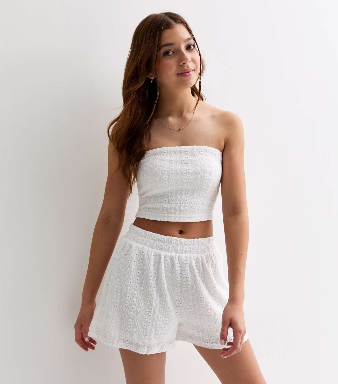 Girls White Broderie Bandeau Crop Top Image 3