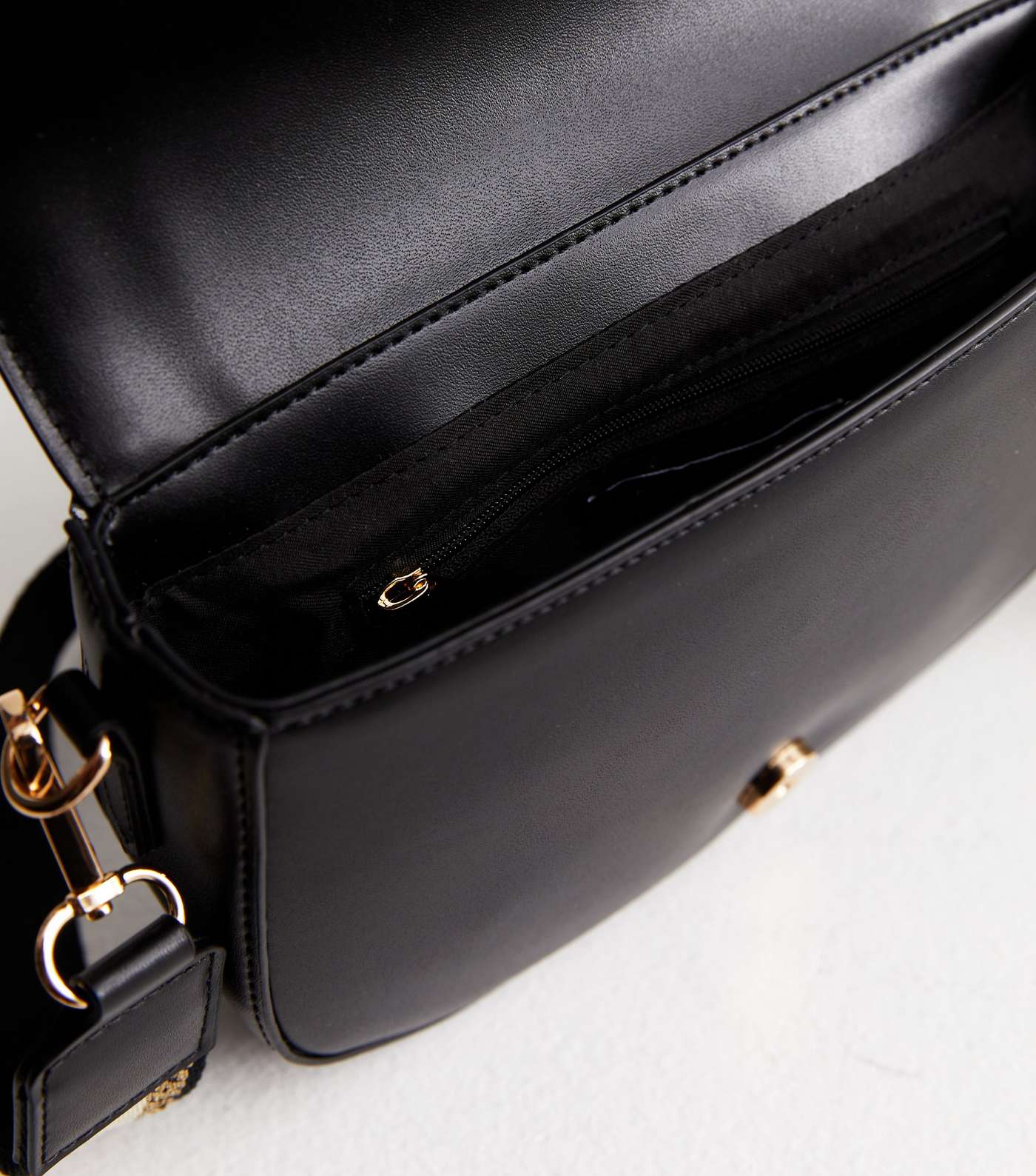 Black Leather-Look Webbed Strap Cross Body Saddle Bag Image 5