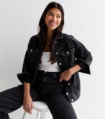 Tall Black Oversized Denim Jacket New Look