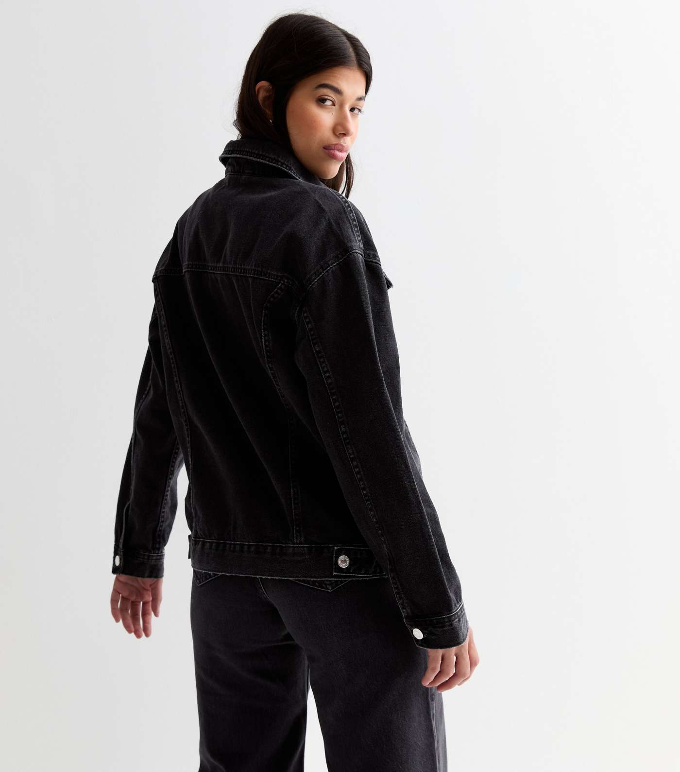 Tall Black Oversized Denim Jacket Image 4