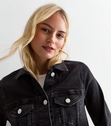 Black denim jacket womens cheap best sale