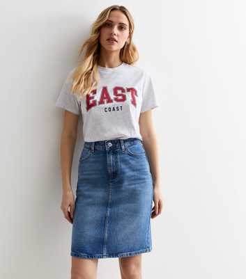 Blue Knee Length Cotton Denim Skirt 