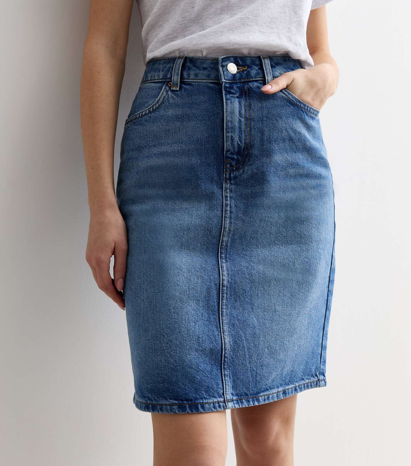 Blue Knee Length Cotton Denim Skirt  Image 2