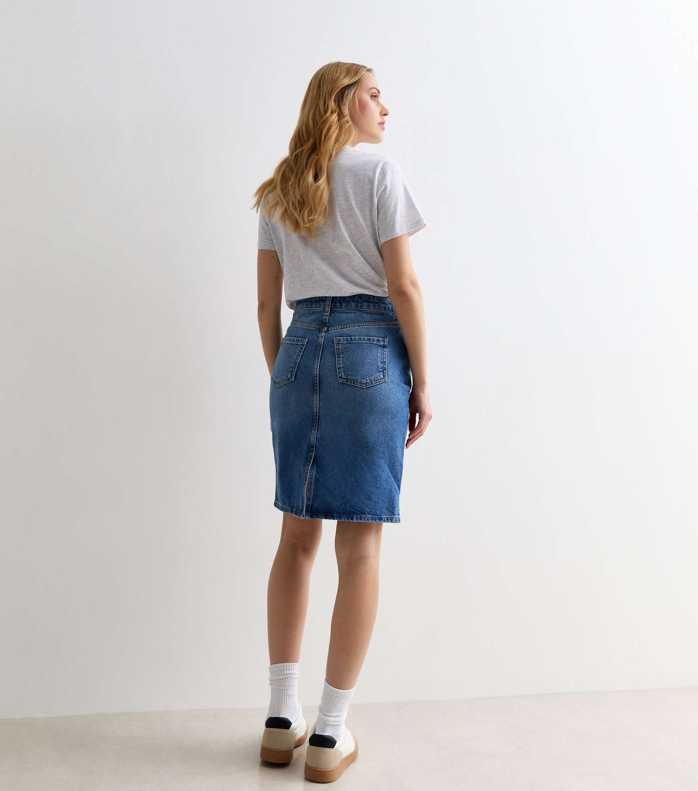 Blue Knee Length Cotton Denim Skirt  Image 4