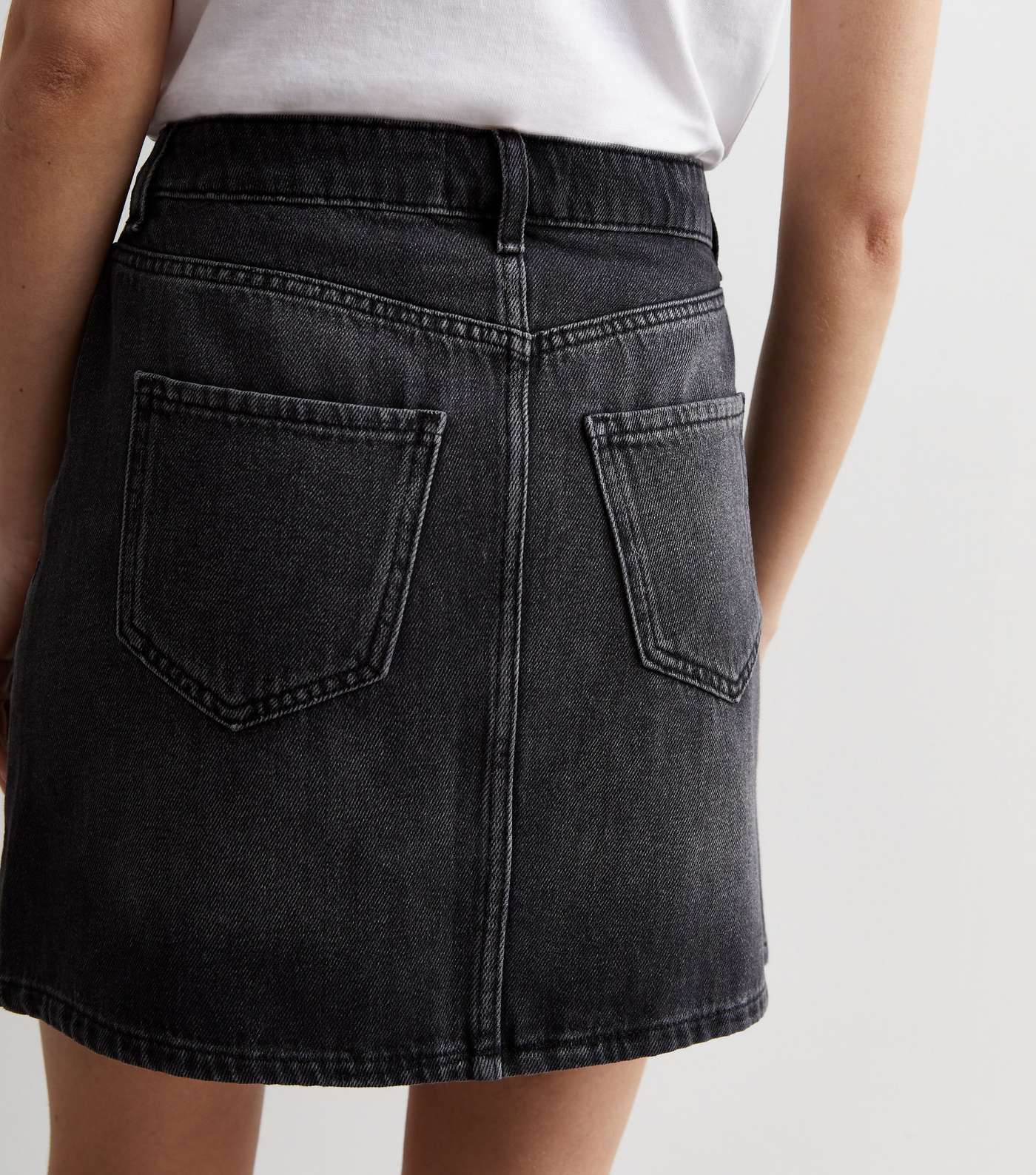 Black Denim Button Front Mini Skirt Image 4