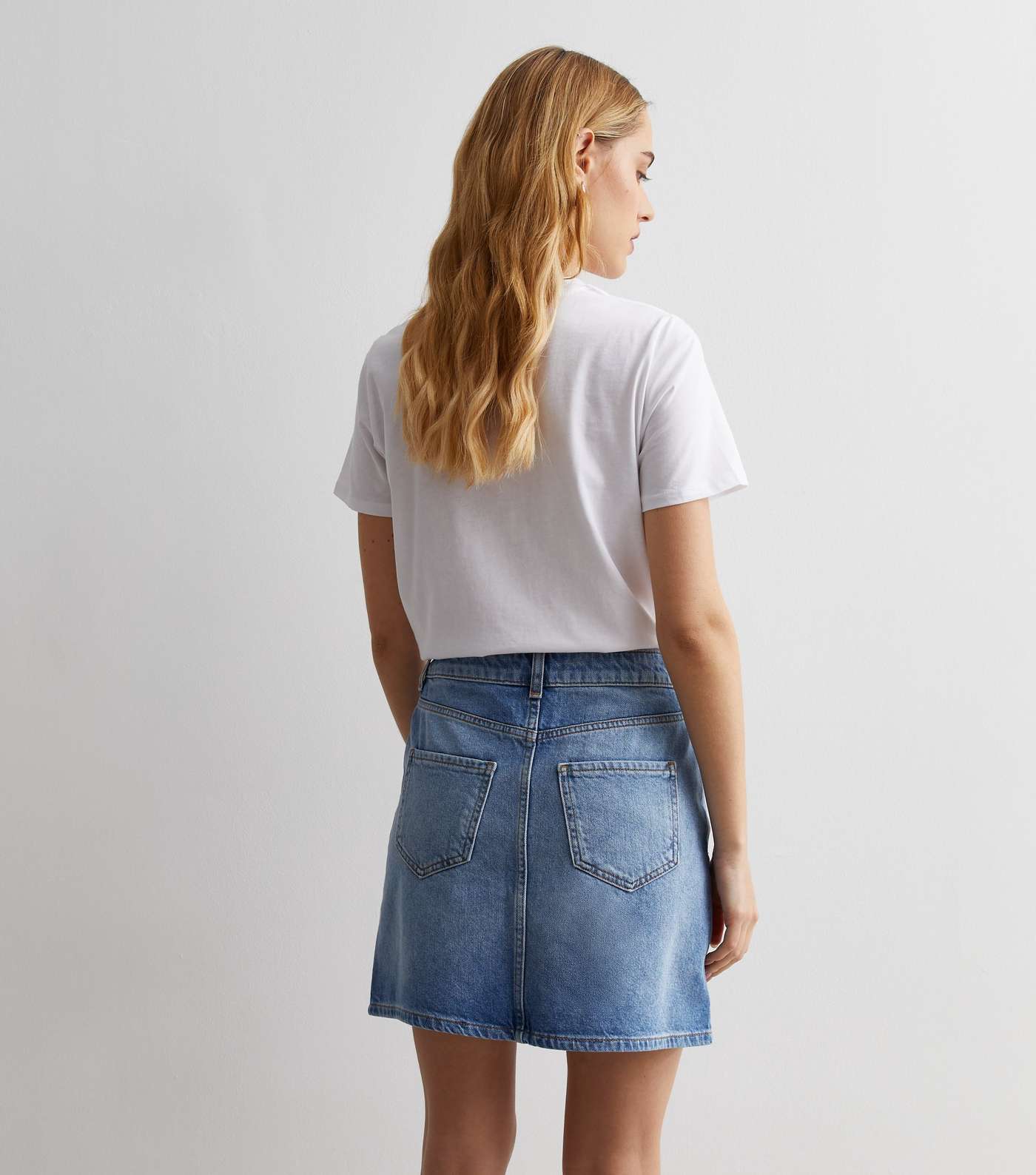 Blue Denim Button Front Mini Skirt Image 4