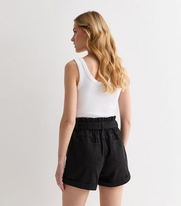 Black High Waist Paperbag Shorts New Look