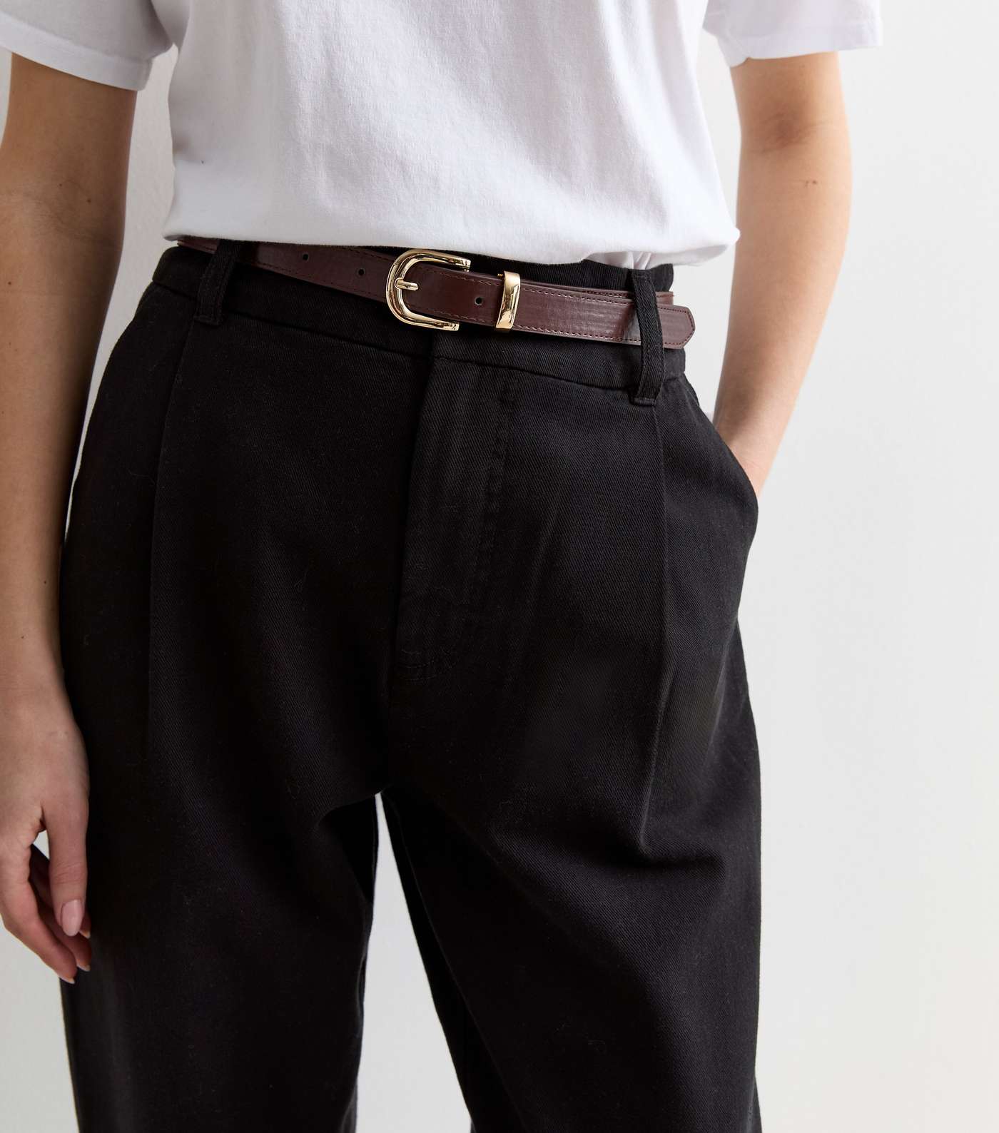 Black High Waist Tapered Cotton Trousers Image 2