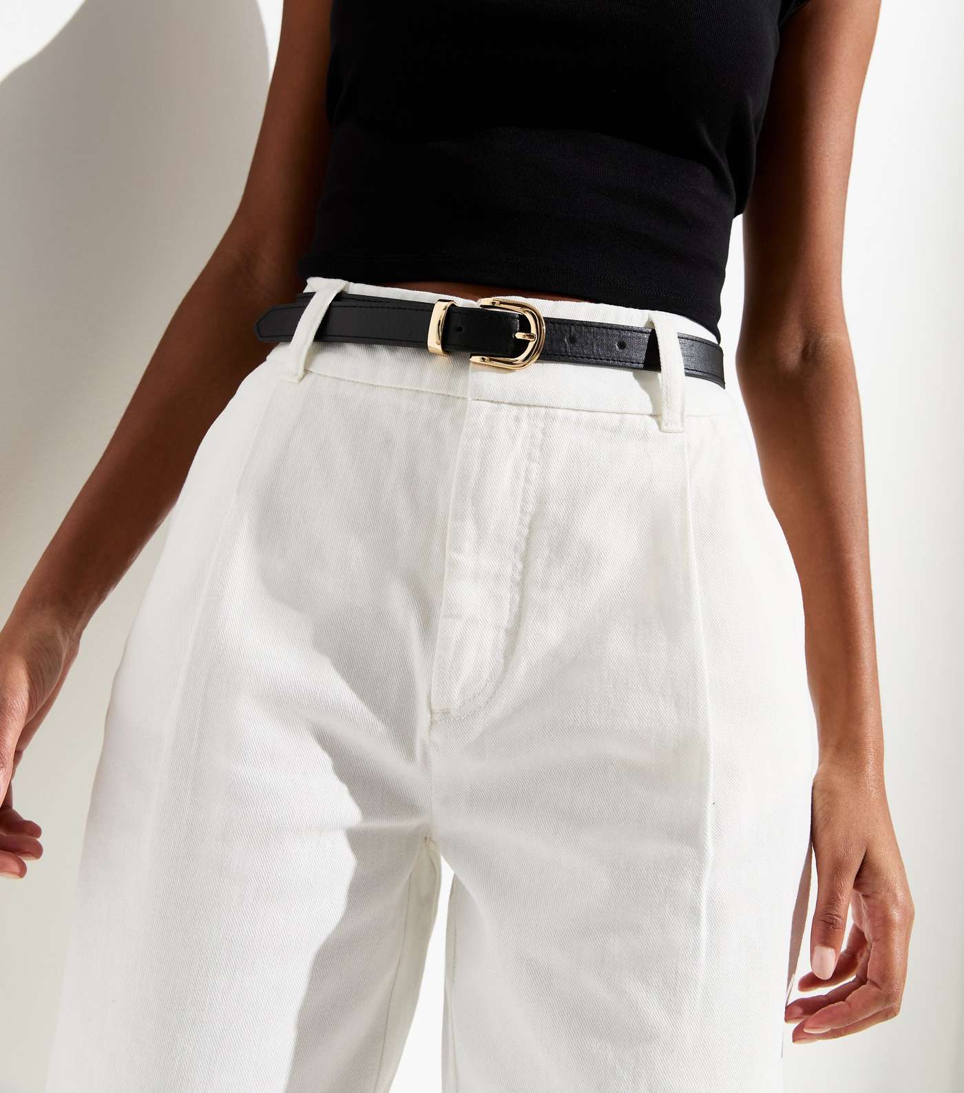 Off White High Waist Tapered Cotton Trousers Image 2