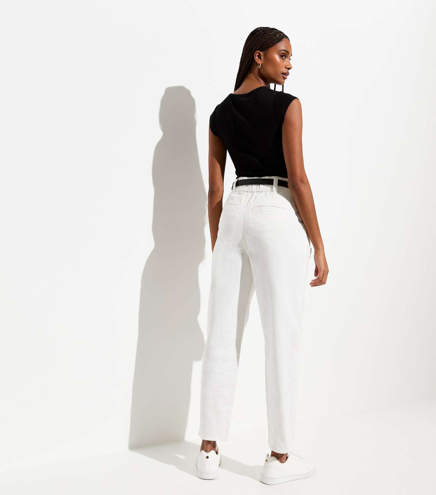 Off White High Waist Tapered Cotton Trousers Image 4