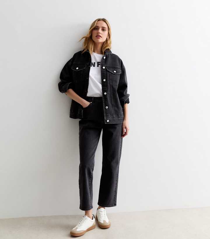 Oversized Denim Black Outfit With Jean Jacket Oversized Black