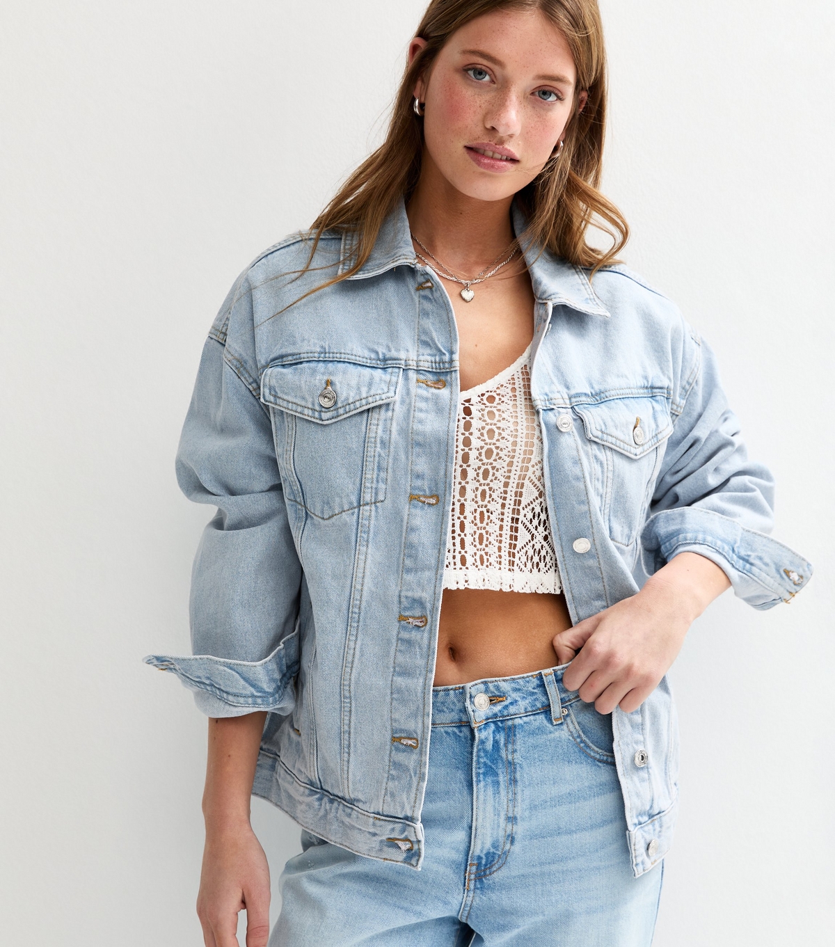 Women's Pale Blue Oversized Denim Jacket New Look