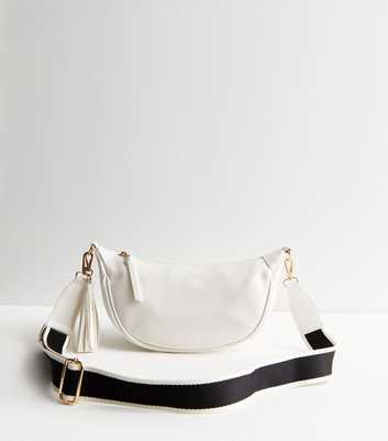Cream Leather-Look Sling Cross Body Bag