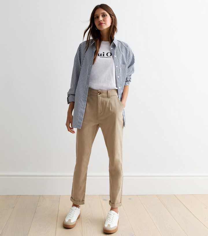 Beige Slim Stretch Cotton Chinos
