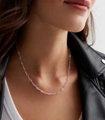 Real Silver Plate Textured Chain Necklace