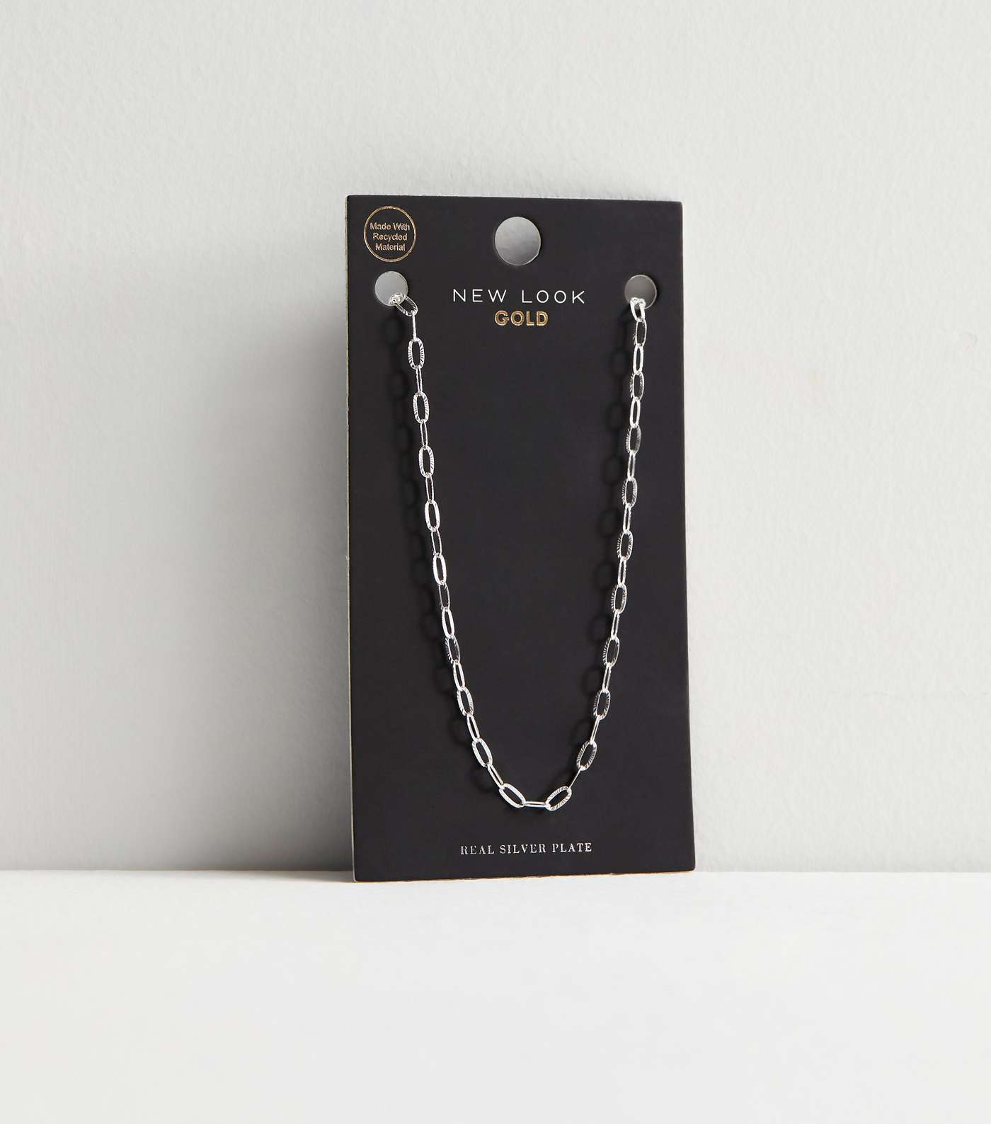 Real Silver Plate Textured Chain Necklace Image 3