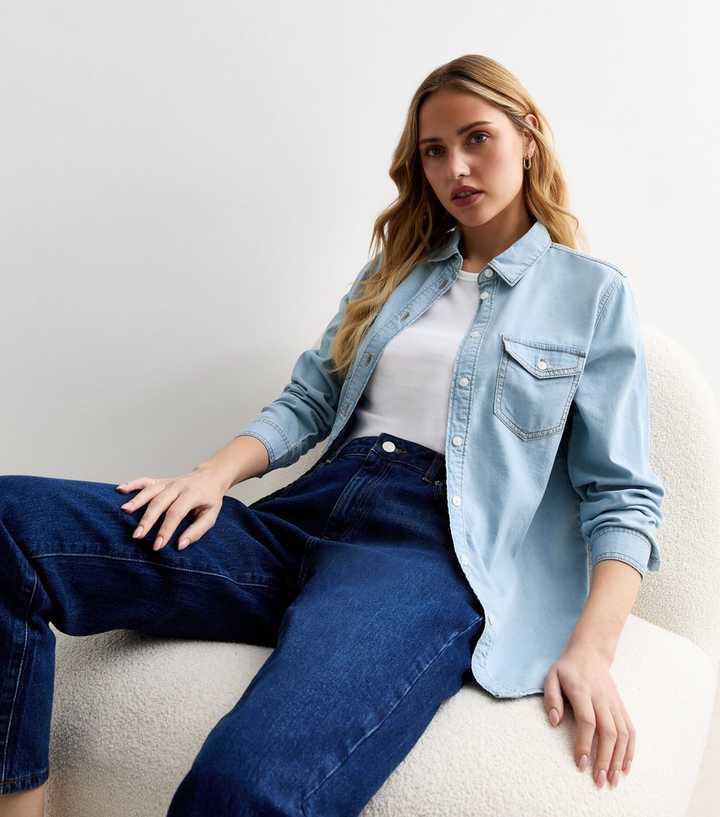 Pale Blue Long Sleeve Lightweight Denim Shirt